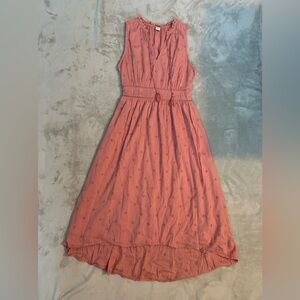 Old Navy Coral High Low Eyelet Tassle Sleeveless Flowy V Neck Midi Dress